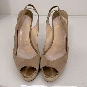 Christian Louboutin 7.50, 37.50 Peep Toe Heel Wedge, neutral colors